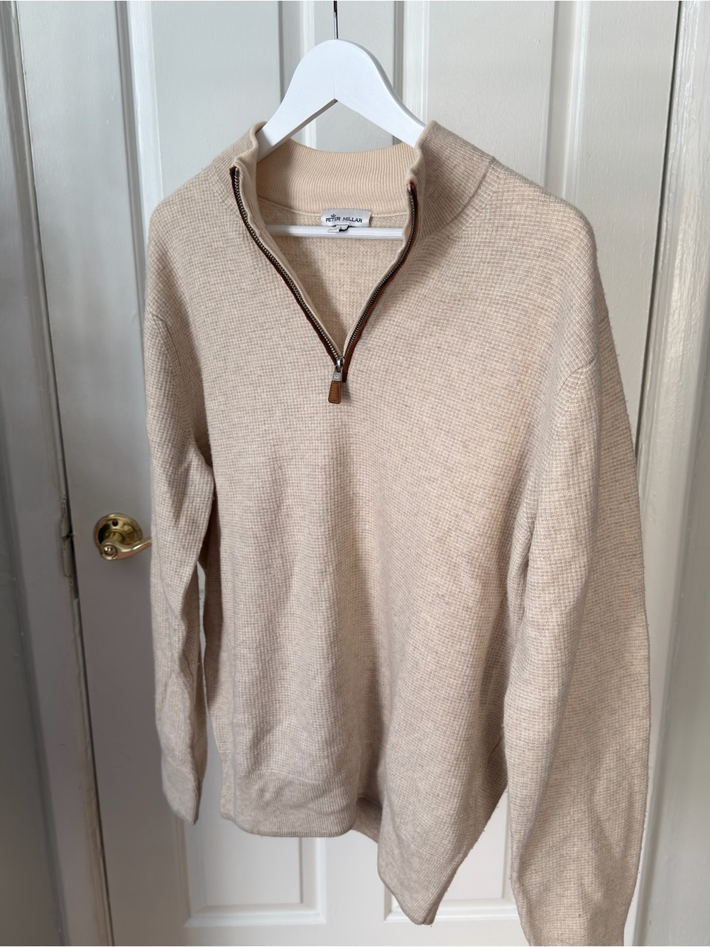 Peter Millar Men's Beige Waffle Wool Half-Zip Sweater